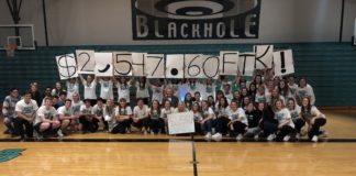North Oldham students unveil their totals from last year's mini-marathon. This money goes toward UofL's raiseRED organization in the fight against pediatric cancer.
