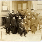 Charles Parrish with Simmons students. In 1951, when the university’s racially separate arm, Louisville Municipal College, was closed, Dr. Parrish was the only faculty member invited to teach at the newly integrated Belknap Campus.