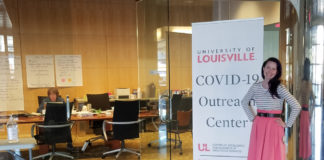 Kornhauser Assoc. Dir. of Clinical Services Jessica Petrey at the COVID-19 Outreach Center