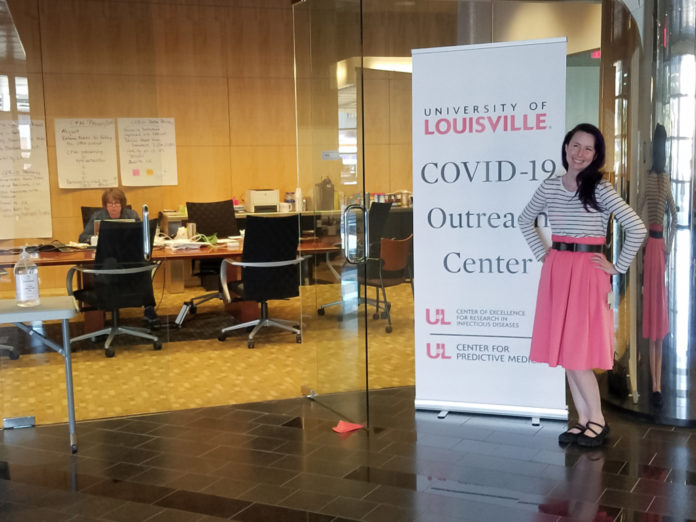 Kornhauser Assoc. Dir. of Clinical Services Jessica Petrey at the COVID-19 Outreach Center