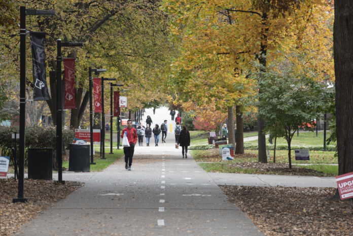 view of the middle of campus during the Fall Campus in the middle of fall