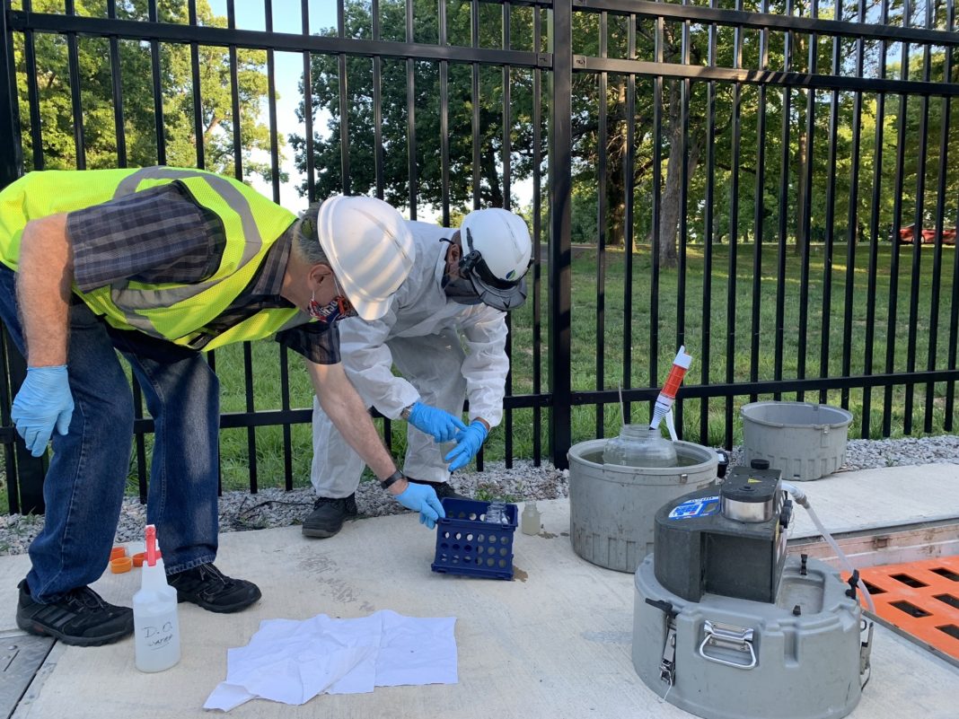 Troy R. Henderson Sr., MSD water quality engineer (right) and Rick Strehl, field data technologist, University of Louisville Christina Lee Brown Envirome Institute. Photo courtesy MSD.