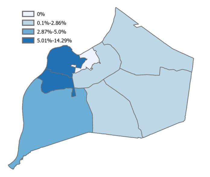 Map 2: Prevalence of COVID-19 in Jefferson County in June 2020.