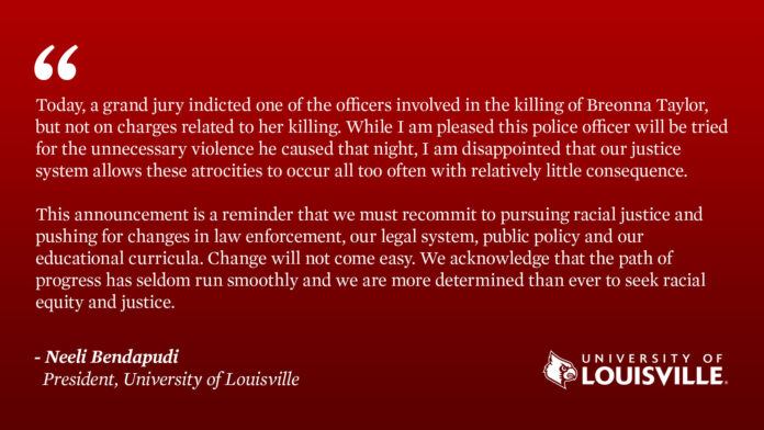 President Bendapudi's statement about the Breonna Taylor decision