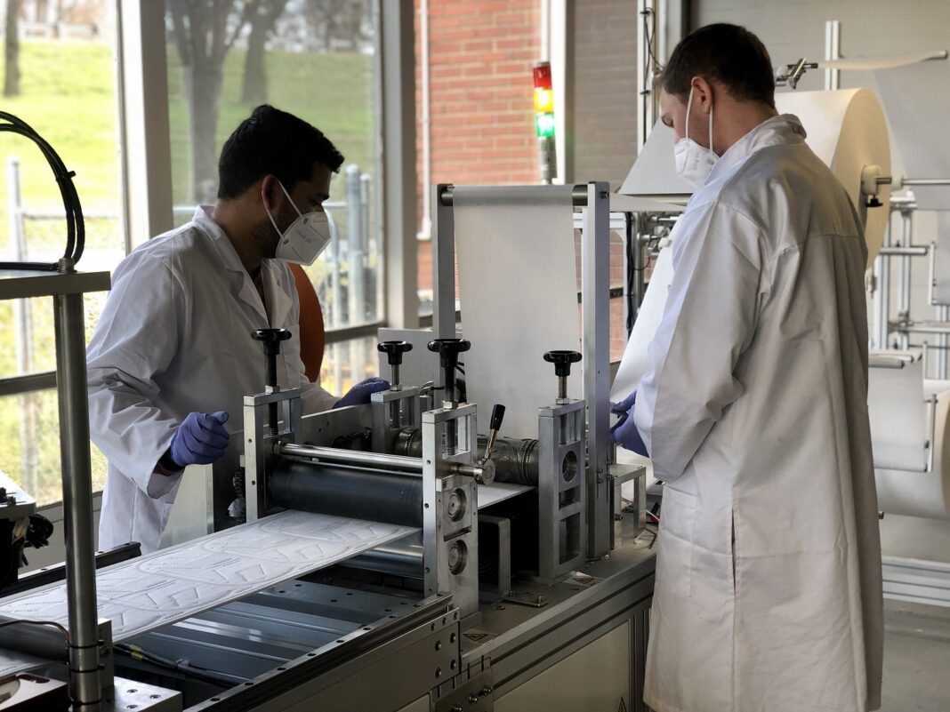 Production of washable, reusable N95-style masks based on technology developed at the University of Louisville