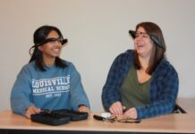 Lekha Devara and Briana Coleman, second-year medical students, wearing smart glasses.