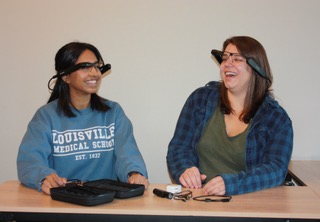 Lekha Devara and Briana Coleman, second-year medical students, wearing smart glasses.
