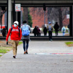 Students walk to class in the winter