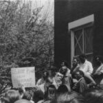 A group of Black students protest on campus in 1969.