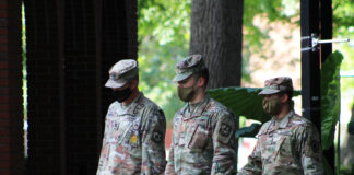 ROTC members walk on campus