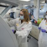 Eli Lilly and Company staff conducting release and stability testing of the clinical trial materials. Photo courtesy Eli Lilly and Company