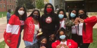 Photo of Terina Matthews Davis and Delta Sigma Theta women at the NPHC plot unveiling ceremony.