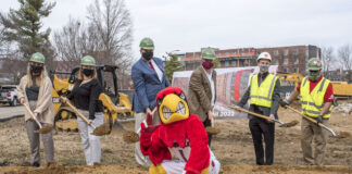 The University of Louisville’s transformation of Belknap Campus continued March 9 with the groundbreaking ceremony for the latest state-of-the-art residence hall.