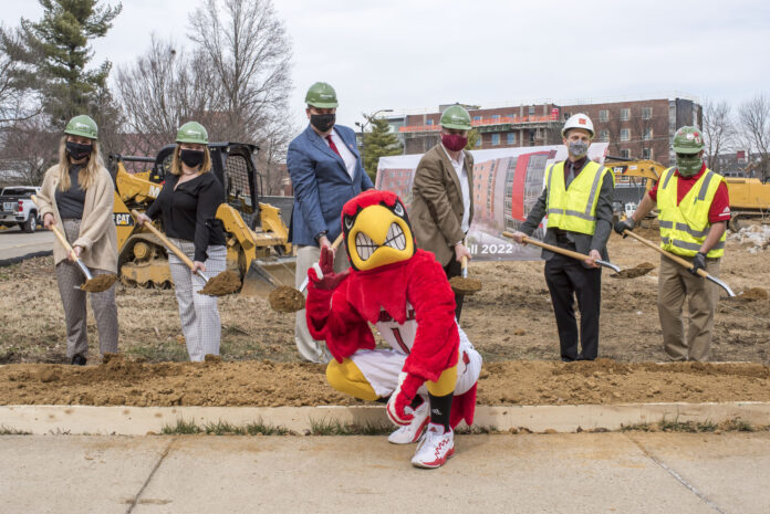 SCH_2464 The University of Louisville’s transformation of Belknap Campus continued March 9 with the groundbreaking ceremony for the latest state-of-the-art residence hall.