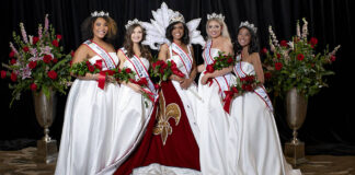 2021 Royal Court, left to right, Leah Hazelwood, Hannah Edelen, Gia Combs, Hannah Robb, Molly Jett. (courtesy of Kentucky Derby Festival)