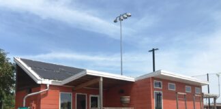 The Phoenix House, built by UofL and Ball State University faculty, staff, students and volunteers for the 2013 Department of Energy Solar Decathlon competition. Photo by Andrew Marsh.