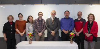 Winners of the inaugural TILL Teaching Innovation Award, along with Provost Lori Gonzalez (far right)