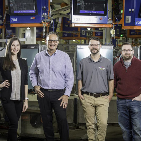 Speed School alumni and GE engineers Lana Chausenko, Trent Ingrim, Collie Crawford and Jordan Klotz.