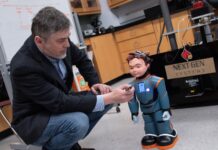 Dan Popa and other researchers at the Louisville Automation and Robotics Research Institute at the University of Louisville (LARRI) use social robots to focus on treating cognitive impairments in children on the autism spectrum. University of Louisville photo.