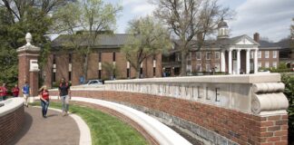 Students walking on campus.