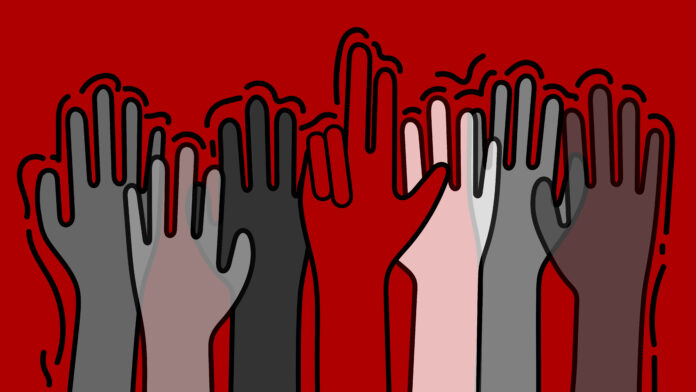 Diversity - hands Diverse hands reaching high.