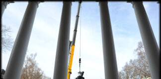 The Thinker on the steps of Grawemeyer Hall was removed via crane in 2012 for restoration efforts.