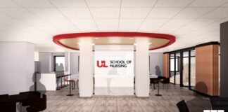 Rendering of the new Student Collaboration Lounge in the UofL School of Nursing