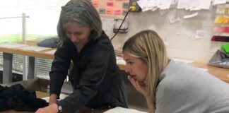 UofL engineering researcher Cindy Harnett, left, with Alli Truttmann of Wicked Sheets