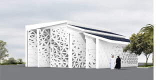 An exterior rendering of the solar-powered house built in Dubai with the help of UofL students and faculty as part of an international competition.