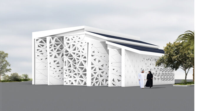 An exterior rendering of the solar-powered house built in Dubai with the help of UofL students and faculty as part of an international competition.