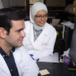 Riham Abouleisa, right, and AbouBakr Salama, members of the UofL research team