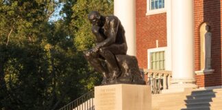 The Thinker at sunset