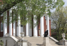 A 1903 cast of “The Thinker” by Auguste Rodin has been a campus landmark at the University of Louisville since 1949. (UofL Photo)