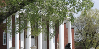 A 1903 cast of “The Thinker” by Auguste Rodin has been a campus landmark at the University of Louisville since 1949. (UofL Photo)