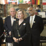 UofL Interim President Lori Gonzalez speaks during a press conference for SOS as the organization collects supplies for Ukraine.