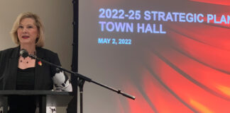 University of Louisville Interim President Lori Stewart Gonzalez discussed the 2022-25 Strategic Plan with faculty and staff May 2.