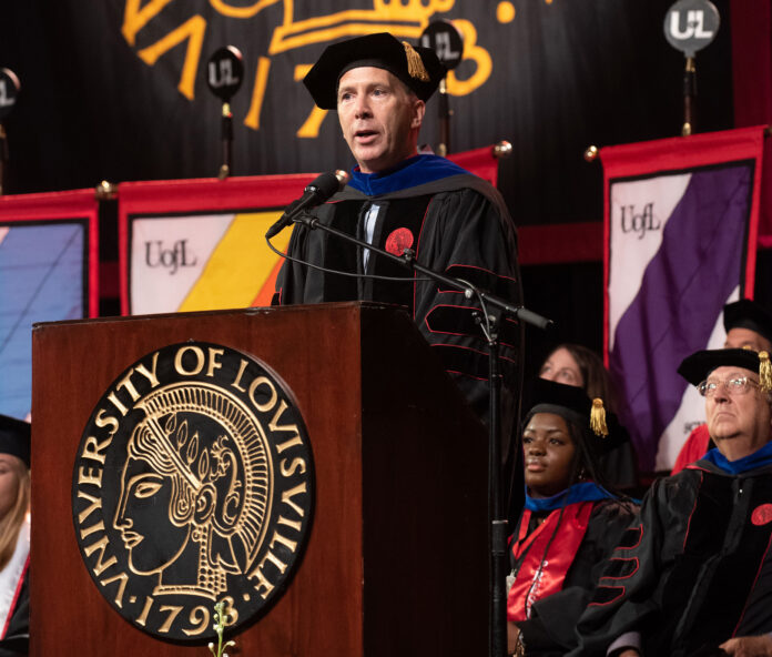 Kevin Nolan, president and CEO of GE Appliances, a Haier Company, addresses graduates at the May 2022 commencement exercises.