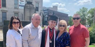 While studying to earn his UofL undergraduate degree in four years in political science with a minor in Russian, Matt Payne (center) also served in the Army National Guard, having joined in 2019.