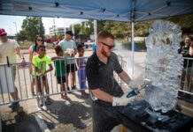 A maker demonstrates ice sculpture at Maker Faire 2019