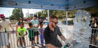 A maker demonstrates ice sculpture at Maker Faire 2019