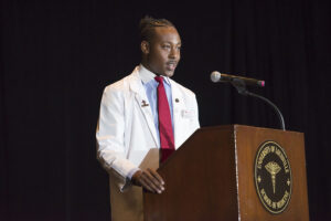 Second-year medical student Joseph Holland addressed the incoming class of 2026