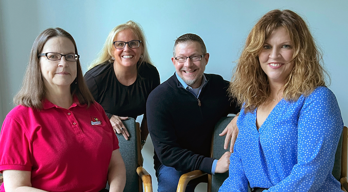 Left to right, UofL researchers Joy Hart, Kandi Walker, Brad Shuck and Rachel Keith form a team that has shown, with biological data, the link between Work Determinants of Health and real health effects.