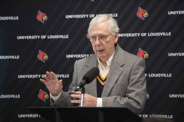 Senate Republican Leader Mitch McConnell visited UofL on Jan. 19 to discuss resources he secured to benefit Kentucky in the recent government funding bill.