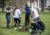 Students planting trees on Arbor Day