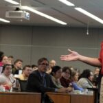 Clinical Professor Pat Murphy instructs first-year medical students at UofL in harm reduction and Narcan use. Photo by Kellen Murphy.