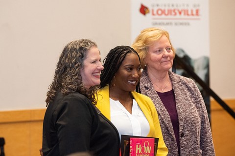 Left to Right: Michelle Rodems, Graduate School director for professional development, retention and success; award-winner Kendria Kelly-Taylor; and Beth Boehm, dean of the Graduate School.