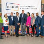 Representatives of LOUMED partners UofL Health Sciences Center, UofL Health, Norton Healthcare and JCTC, along with Louisville Mayor Craig Greenberg announced new ambassador program