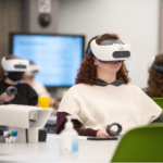 Student uses virtual reality technology for immersive learning.