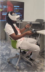 Student uses virtual reality technology for immersive learning. 
