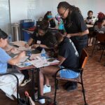 High school students working with mentor